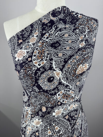 Printed Cotton Lycra - Midnight Paisley - 155cm
