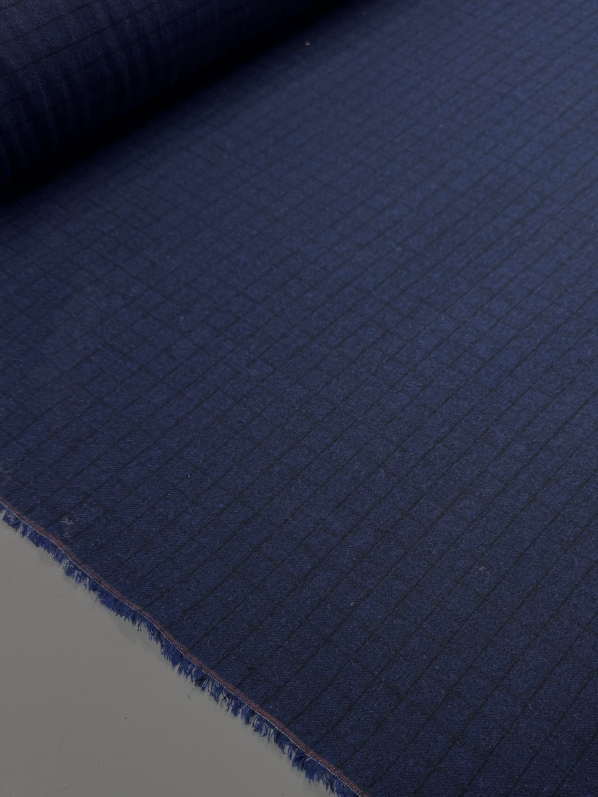 100% Pure Linen - Navy Grid - 150Cm