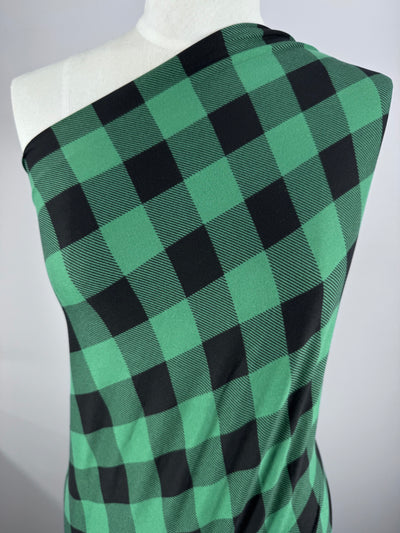 Printed Lycra - Check Green & Black - 170cm