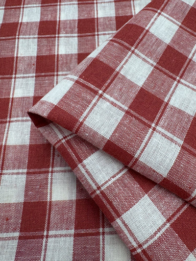 Linen Blend - Cranberry Check - 145cm