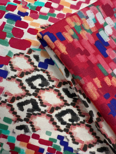 Mercerised Viscose - Crimson Mosaic - 140cm