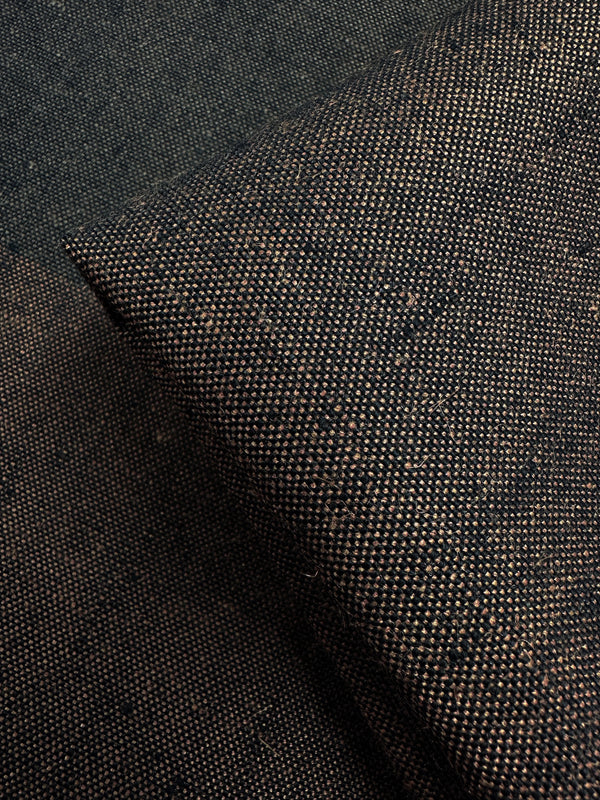 Close-up of Linen Viscose - Rustline Canvas by Super Cheap Fabrics (145cm): dark brown woven fabric with a coarse texture and visible fibers—perfect for heavyweight linen blend projects.
